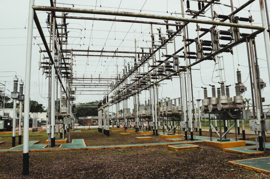 Heat wave power grid failures shown at an electrical substation under extreme temps