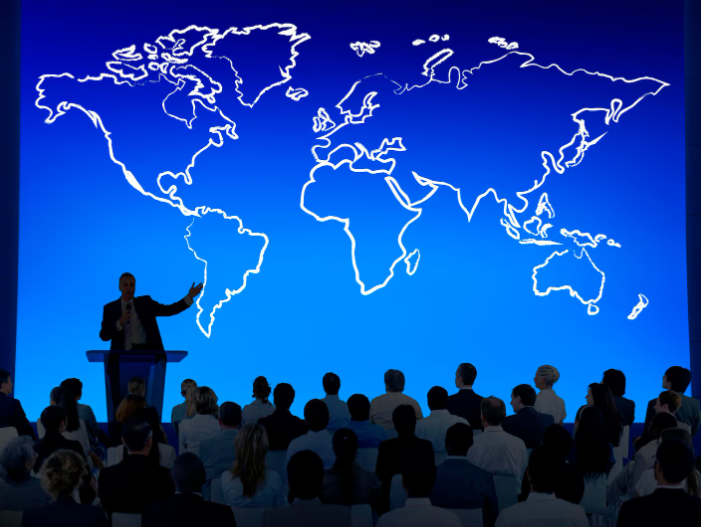 Presentation showing world map illustrating why global events affect countries differently
